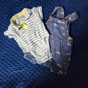 Infant overalls with collared button up onsie